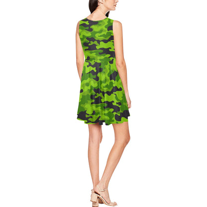 Green Kelly Camo Print Sleeveless Dress