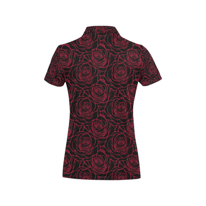 Red Rose Design Print Women's Polo Shirt
