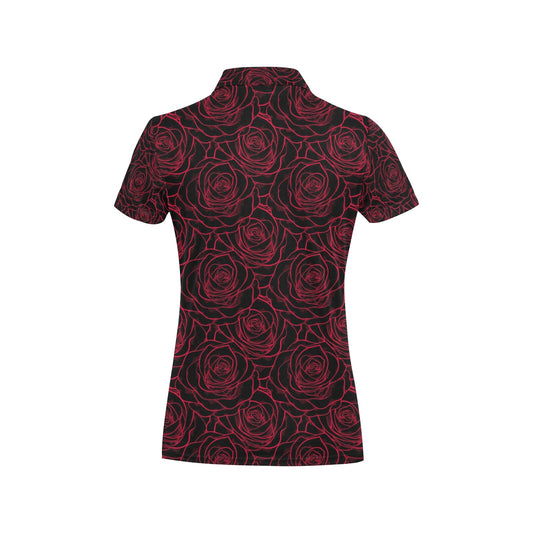 Red Rose Design Print Women's Polo Shirt
