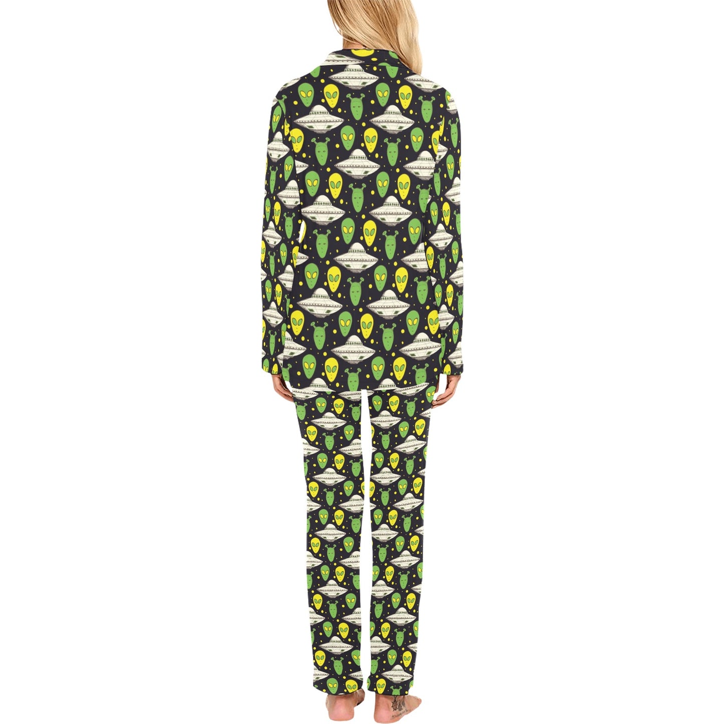 Alien UFO Pattern Women's Long Pajama Set