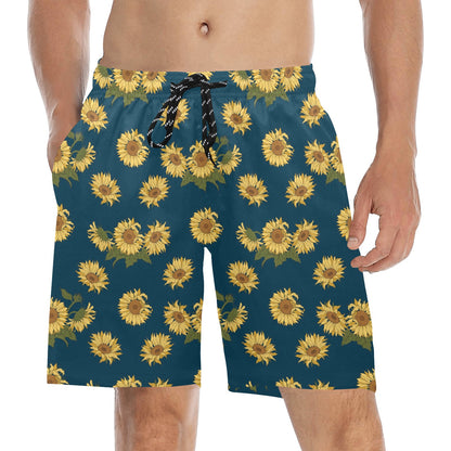 Sunflower Print Design LKS305 Men's Swim Trunks Beach Shorts