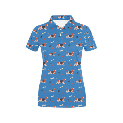 Basset Hound Pattern Print Design 02 Women's Polo Shirt