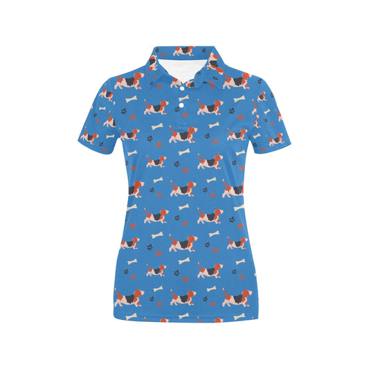 Basset Hound Pattern Print Design 02 Women's Polo Shirt