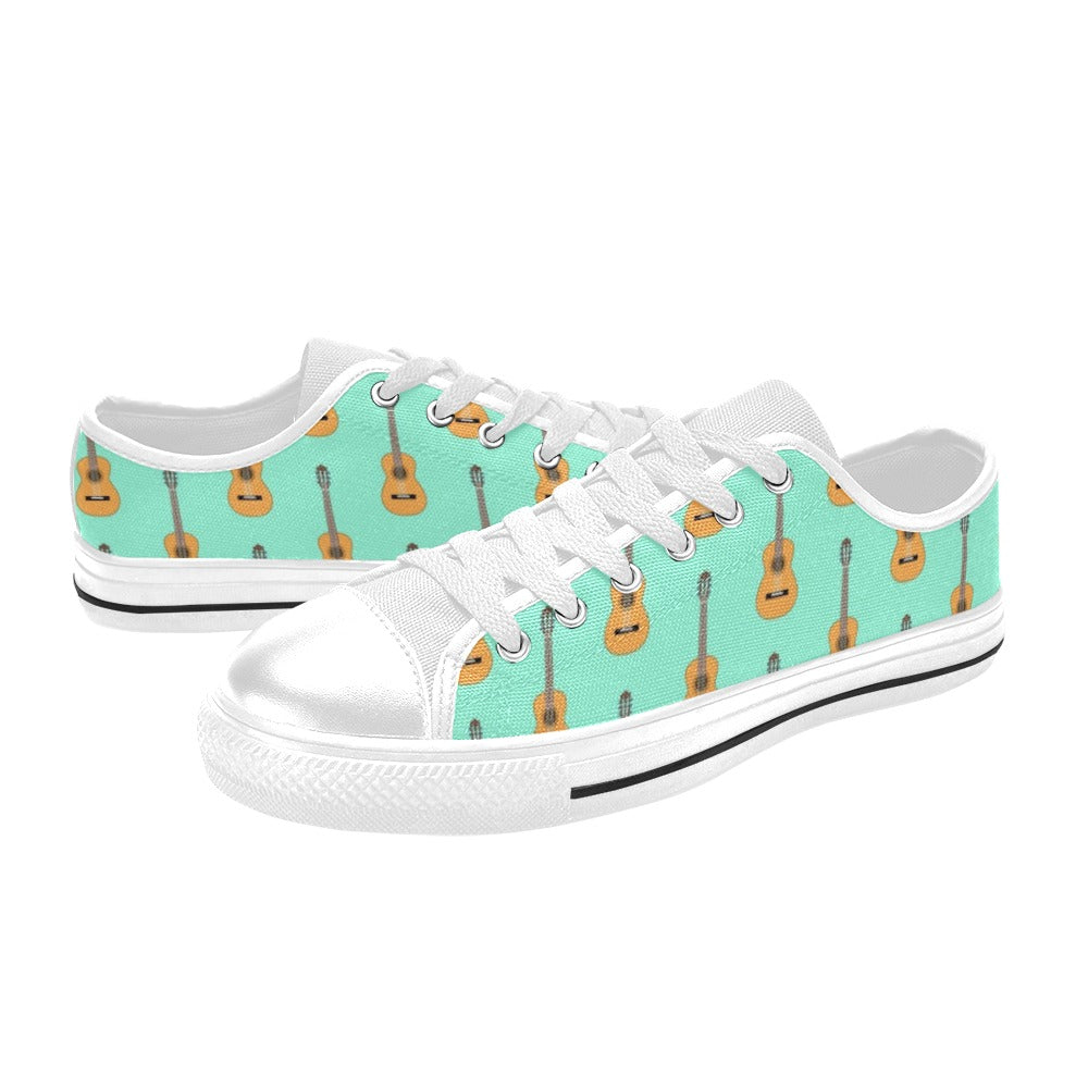 Acoustic Guitar Print Design LKS403 Women's White Low Top Shoes
