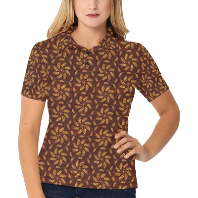 Agricultural Brown Wheat Print Pattern Women's Polo Shirt