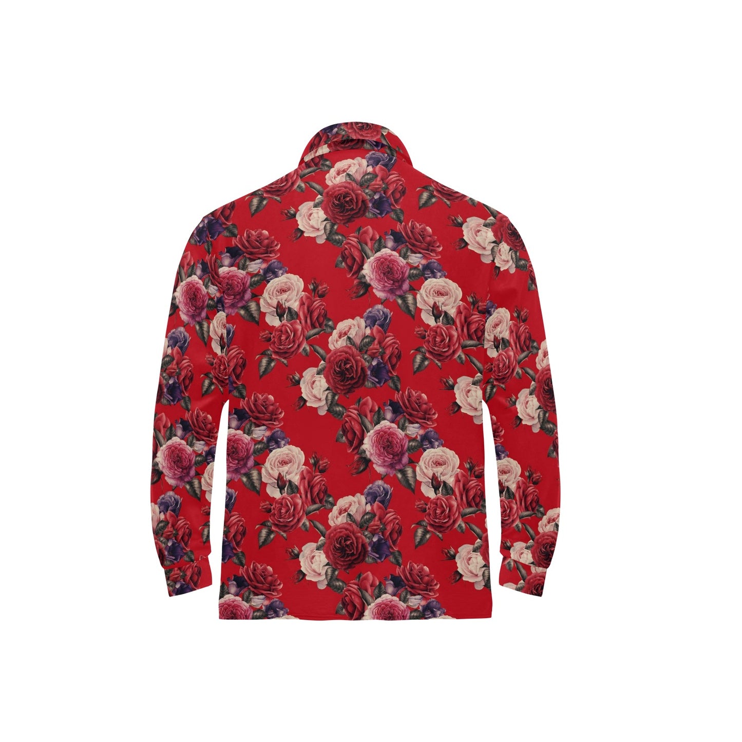 Rose Red Pattern Print Design RO07 Long Sleeve Polo Shirt For Men's