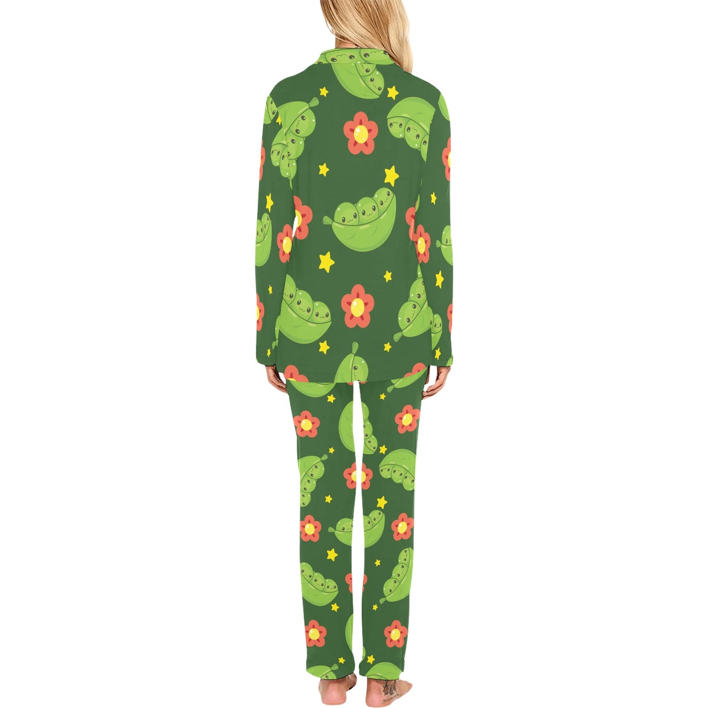 Peas Pattern Print Design A01 Women's Long Pajama Set