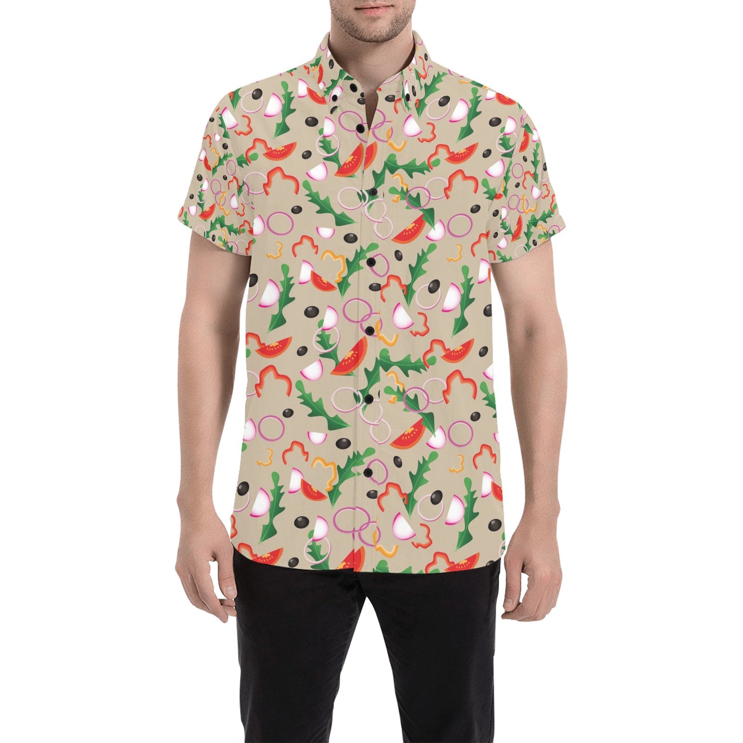 Salad Print Design LKS303 Men Short Sleeve Button Up Shirt