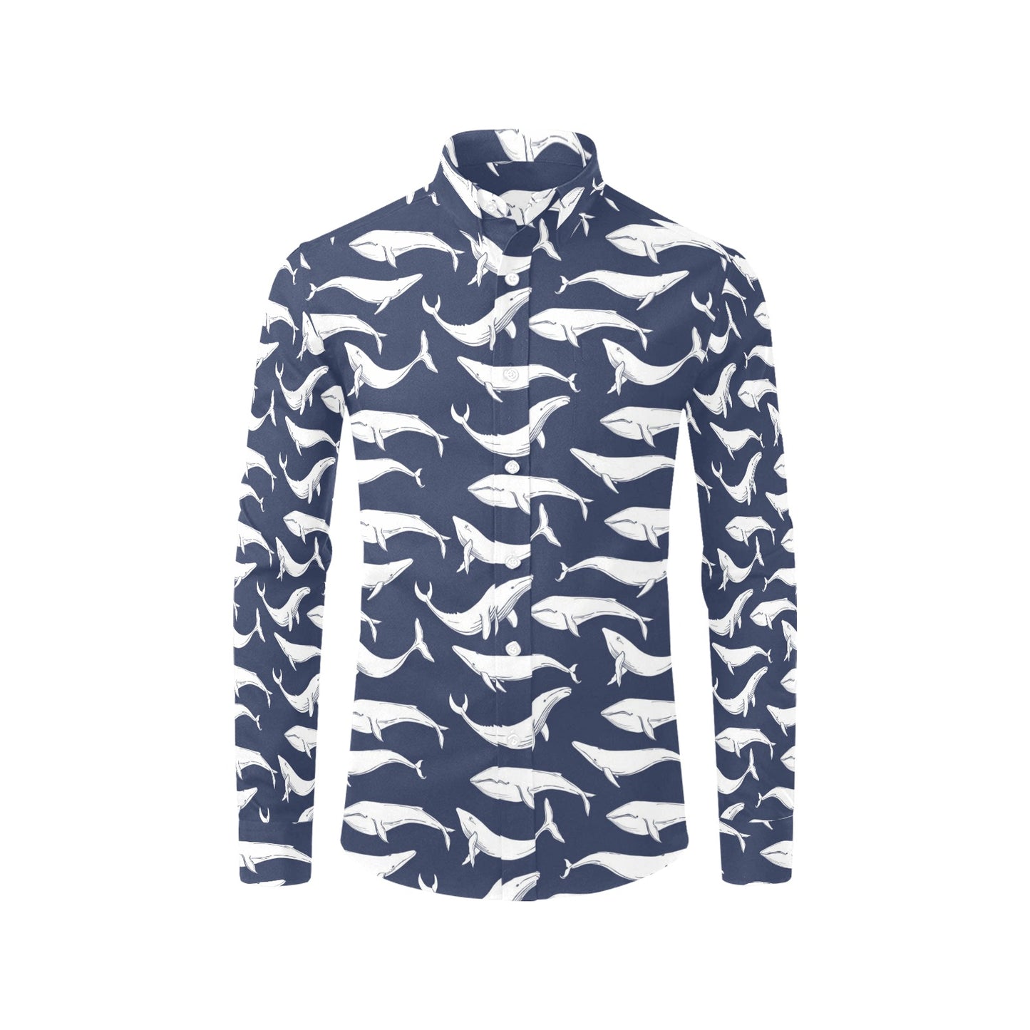Whale Print Design LKS308 Men's Long Sleeve Dress Shirt