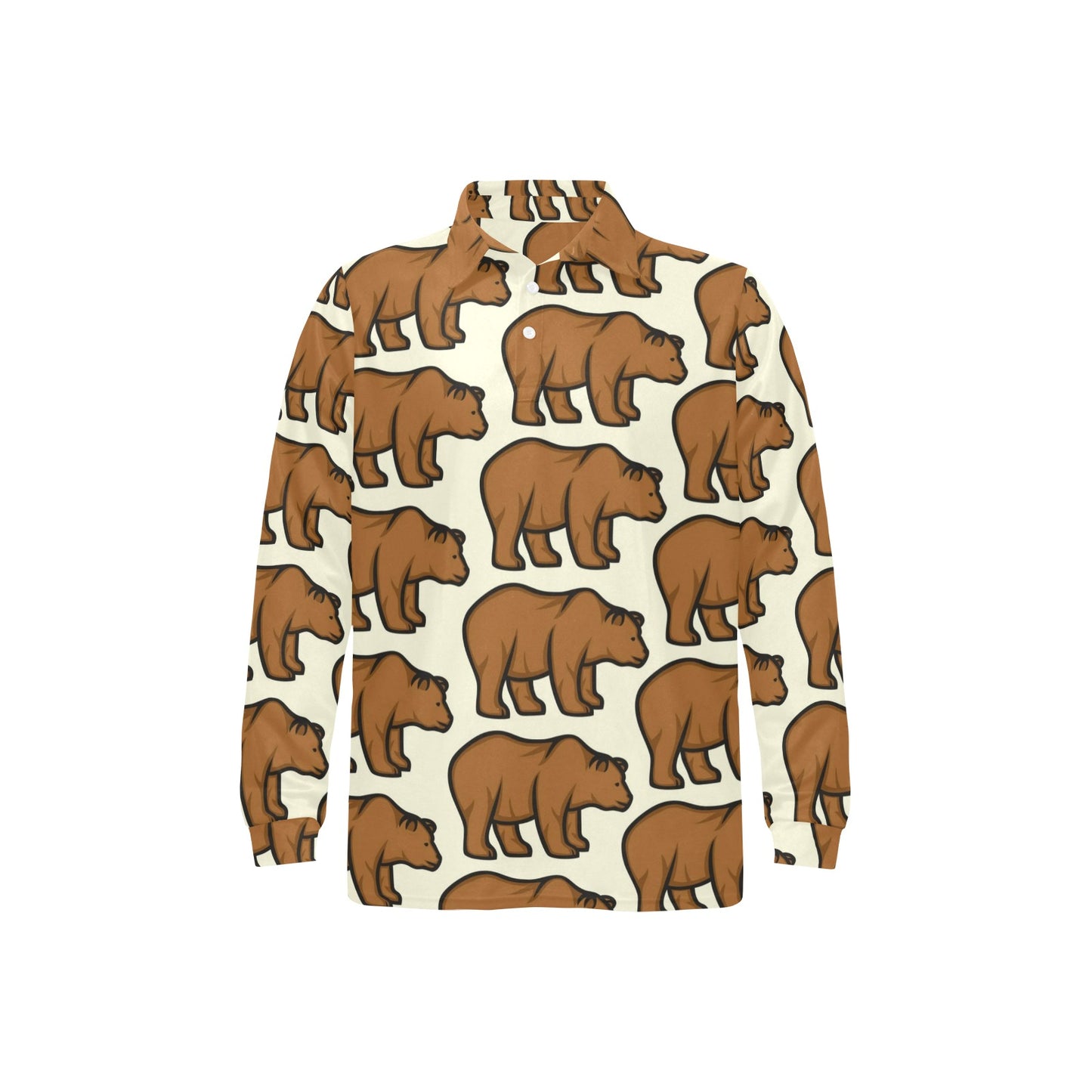 Bear Pattern Print Design BE05 Long Sleeve Polo Shirt For Men's