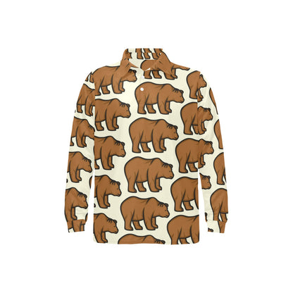 Bear Pattern Print Design BE05 Long Sleeve Polo Shirt For Men's