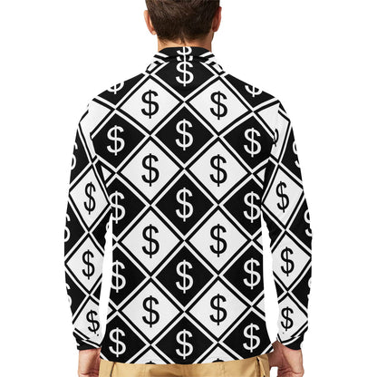 Money Pattern Print Design 04 Long Sleeve Polo Shirt For Men's