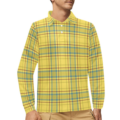 Tartan Yellow Print Design LKS301 Long Sleeve Polo Shirt For Men's