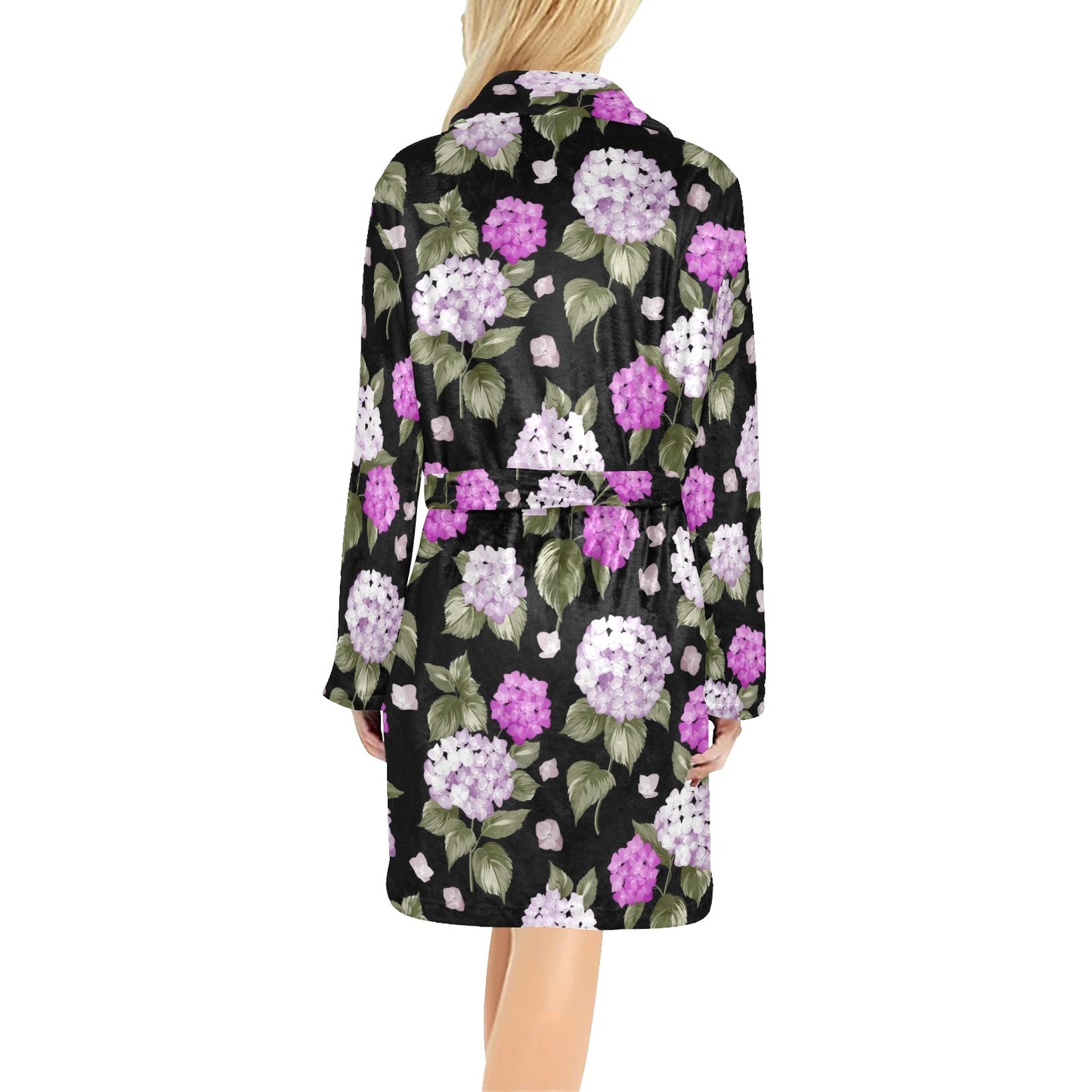 Hydrangea Pattern Print Design HD011 Women's Fleece Robe