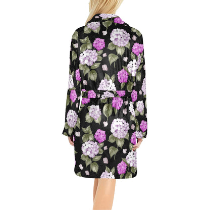 Hydrangea Pattern Print Design HD011 Women's Fleece Robe