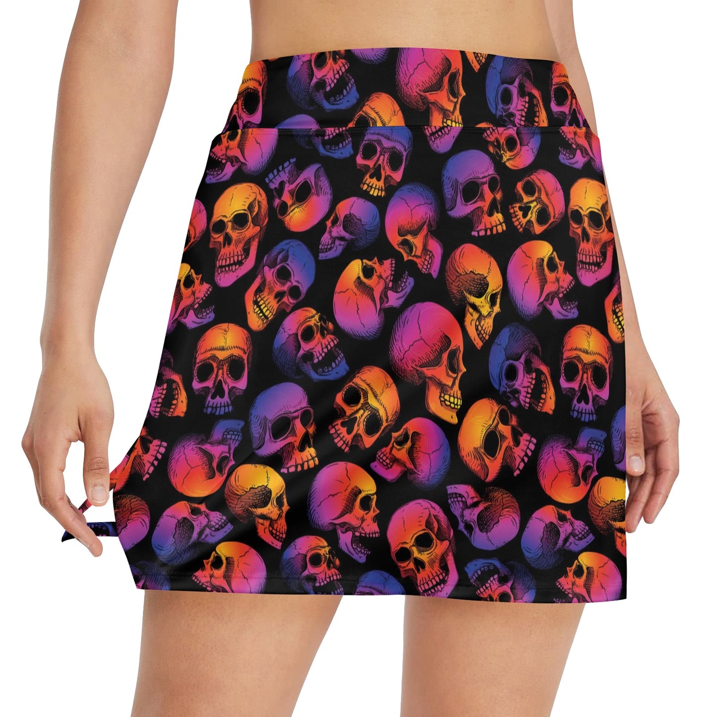 Skull Multicolor Print Design LKS3011 17" Golf & Pickleball Skort with Pockets