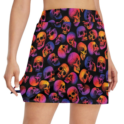 Skull Multicolor Print Design LKS3011 17" Golf & Pickleball Skort with Pockets