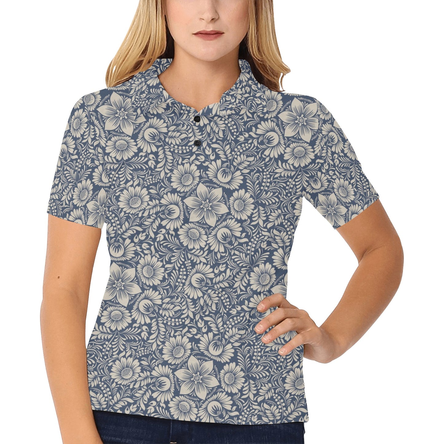 Elegant Floral Print Pattern Women's Polo Shirt
