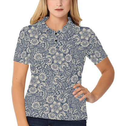 Elegant Floral Print Pattern Women's Polo Shirt