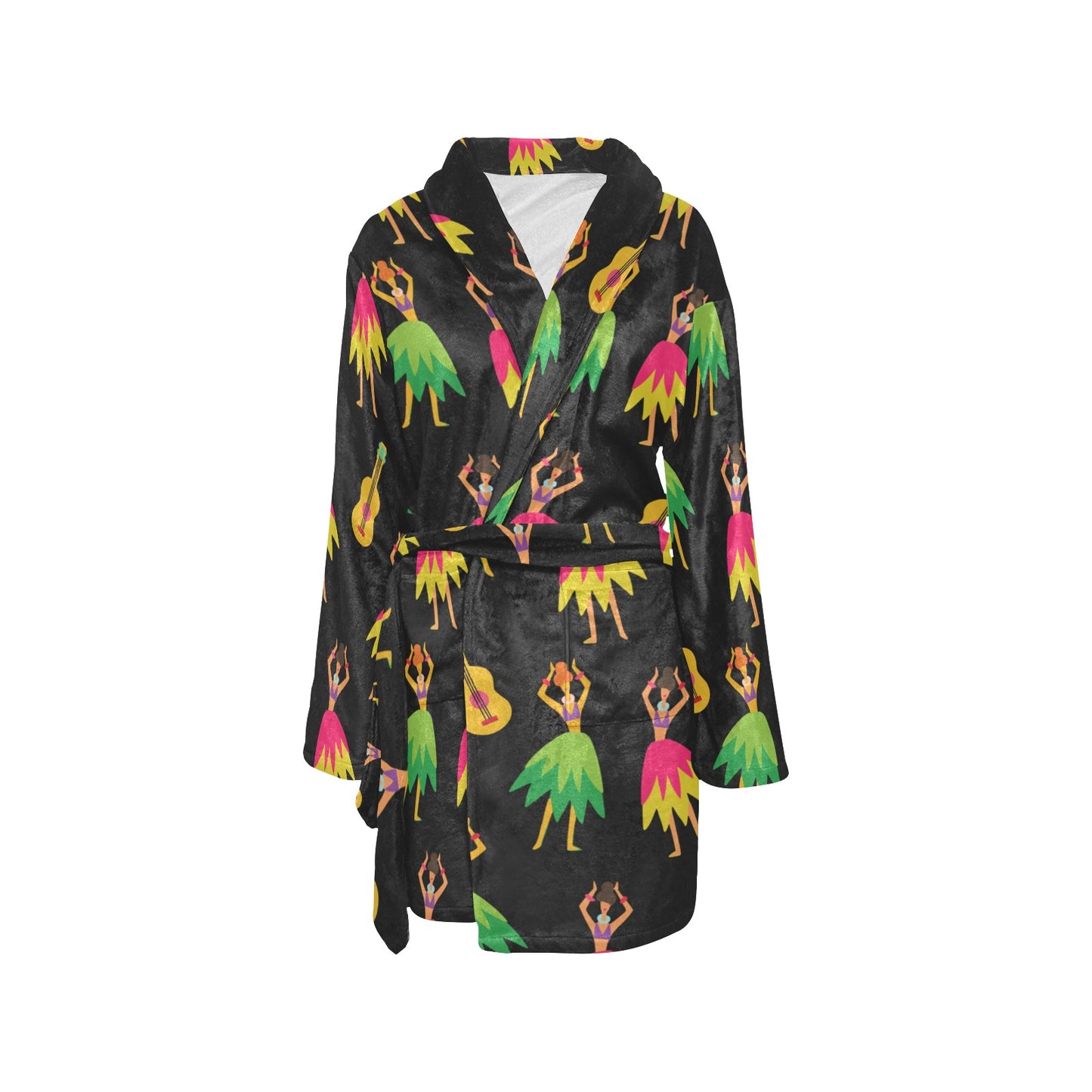 Hula Dancers Hawaiian Girl Pattern Print Design 03 Women's Fleece Robe