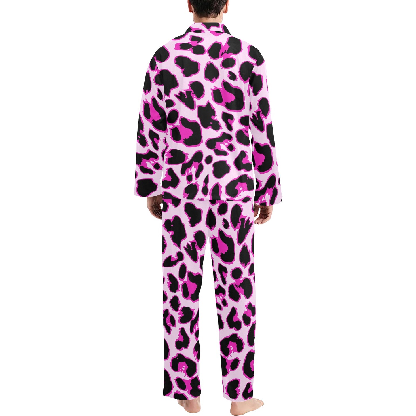 Pink Leopard Print Men's Long Pajama Set