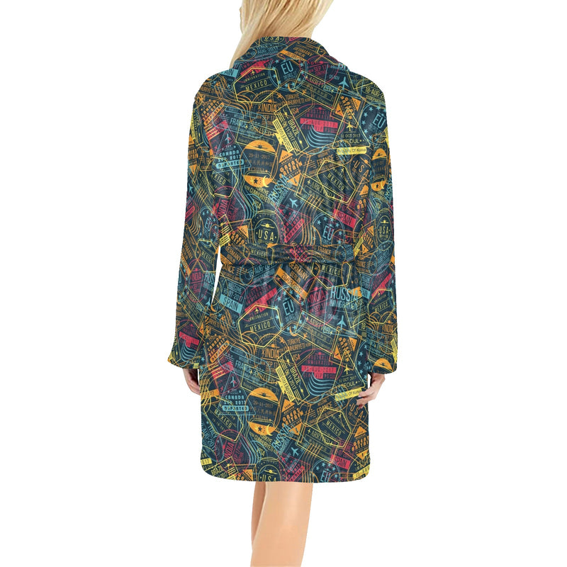 Travel Stamp Colorful Print Design LKS304 Women's Fleece Robe