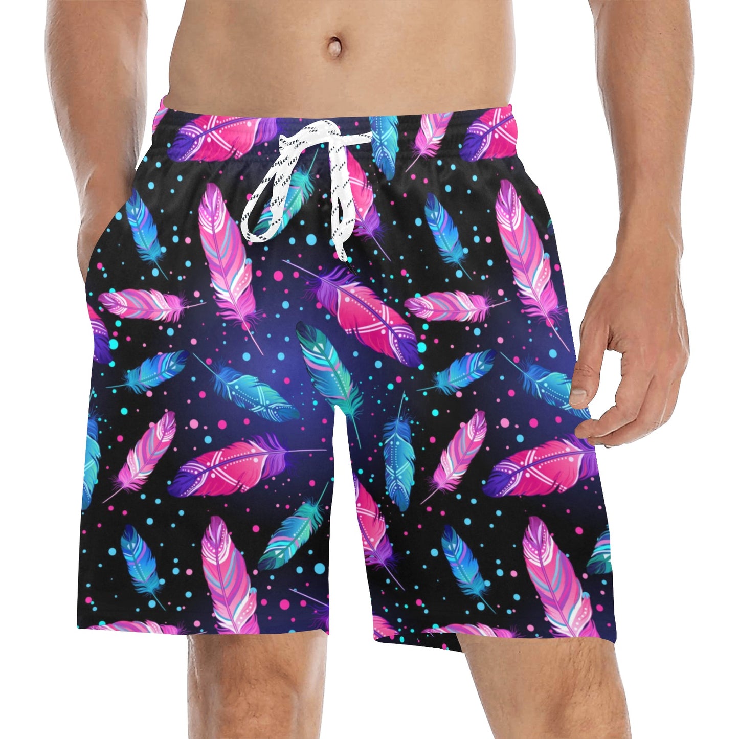 Feather Colorful Boho Design Print Men's Swim Trunks Beach Shorts
