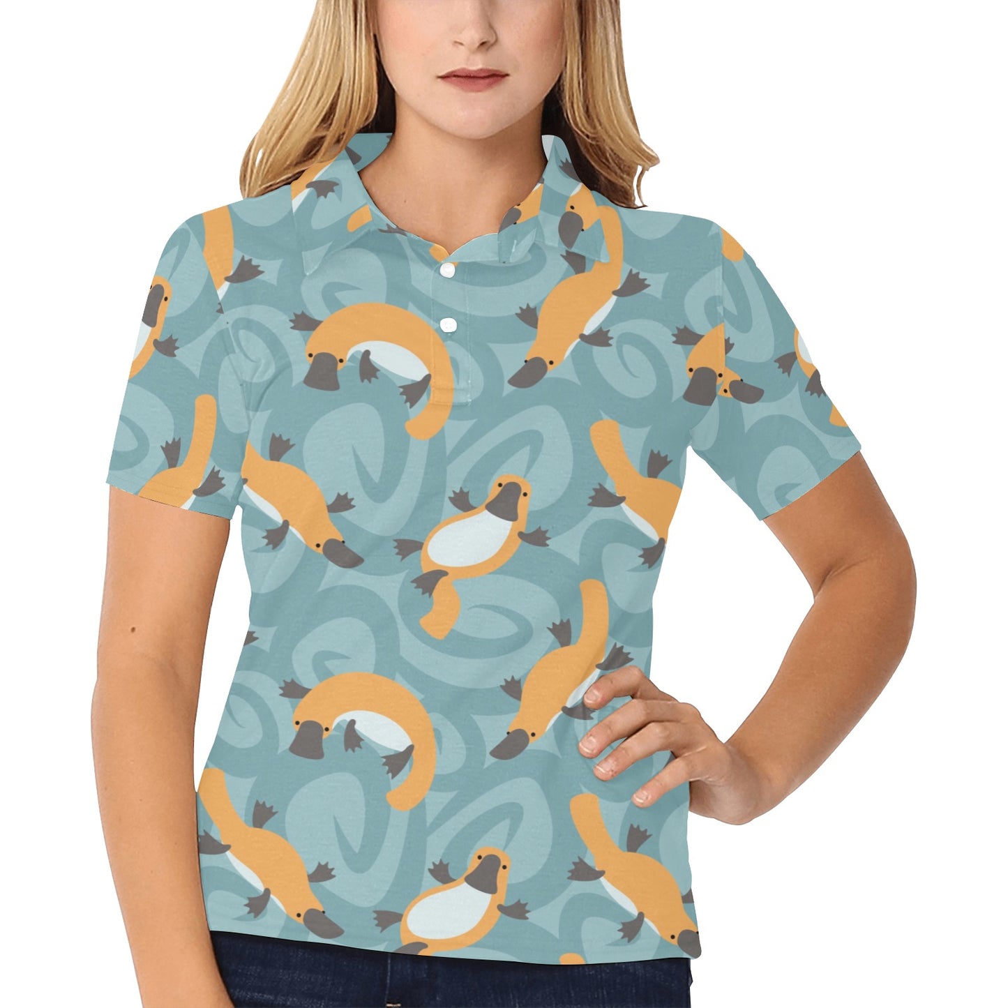 Platypus Pattern Print Design A01 Women's Polo Shirt