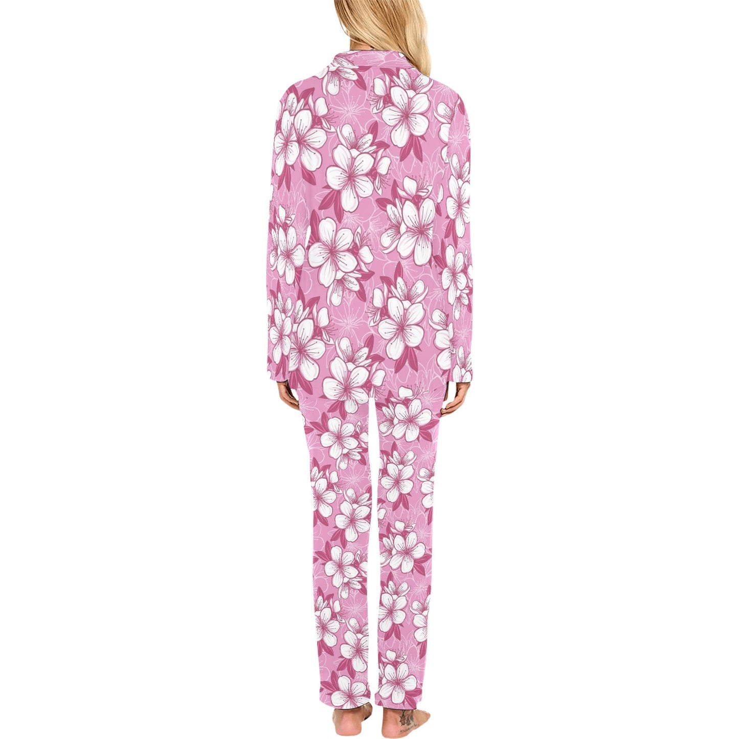 Cherry Blossom Pattern Print Design CB02 Women's Long Pajama Set