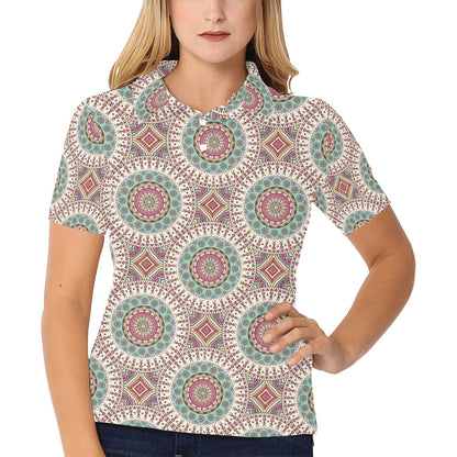 Bohemian Round Style Print Women's Polo Shirt