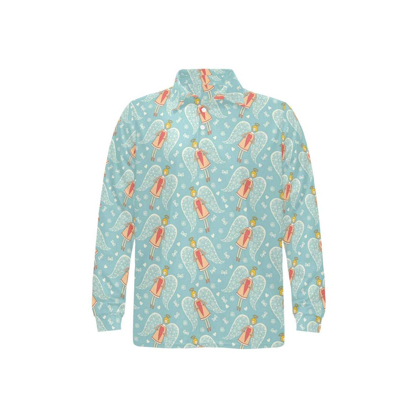 Angel Pattern Print Design 01 Long Sleeve Polo Shirt For Men's