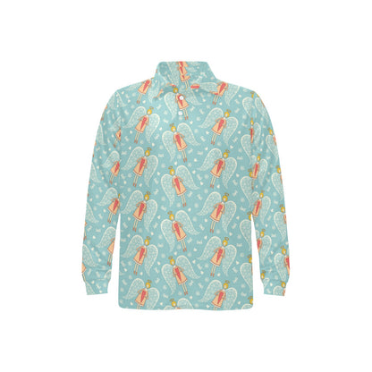Angel Pattern Print Design 01 Long Sleeve Polo Shirt For Men's