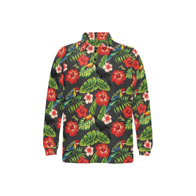 Hibiscus Red With Parrotprint Design LKS303 Long Sleeve Polo Shirt For Men's