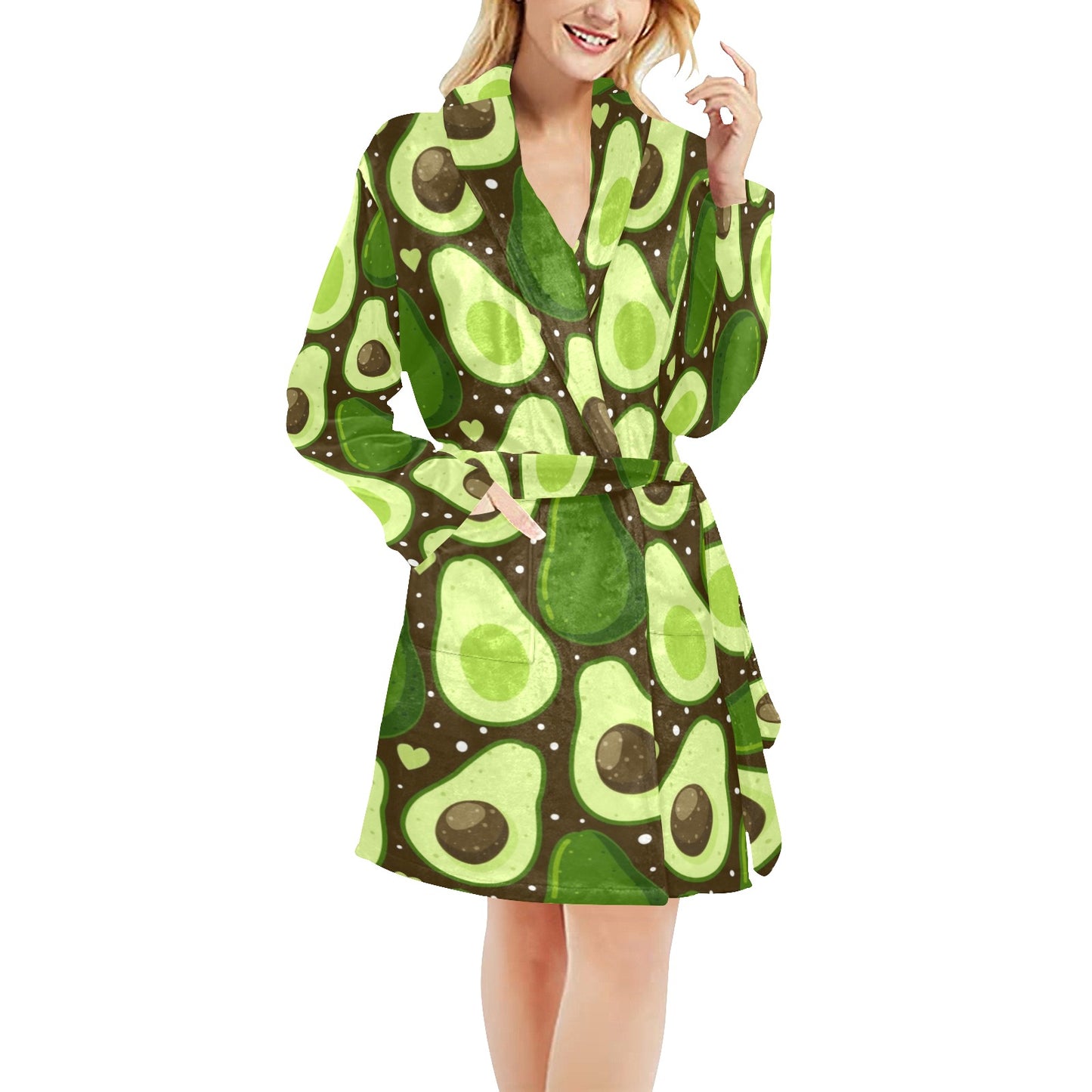 Avocado Pattern Print Design AC04 Women's Fleece Robe