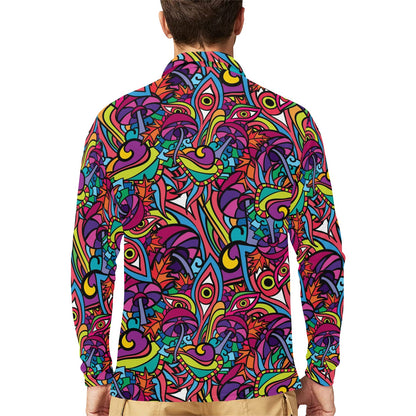 Trippy Print Design LKS302 Long Sleeve Polo Shirt For Men's