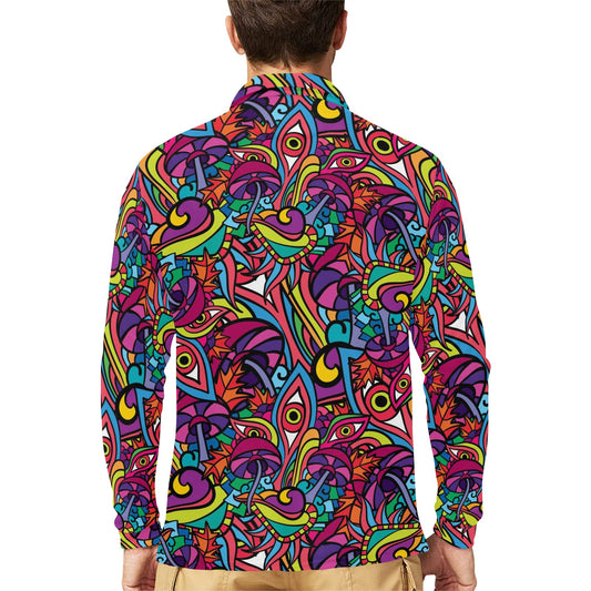 Trippy Print Design LKS302 Long Sleeve Polo Shirt For Men's