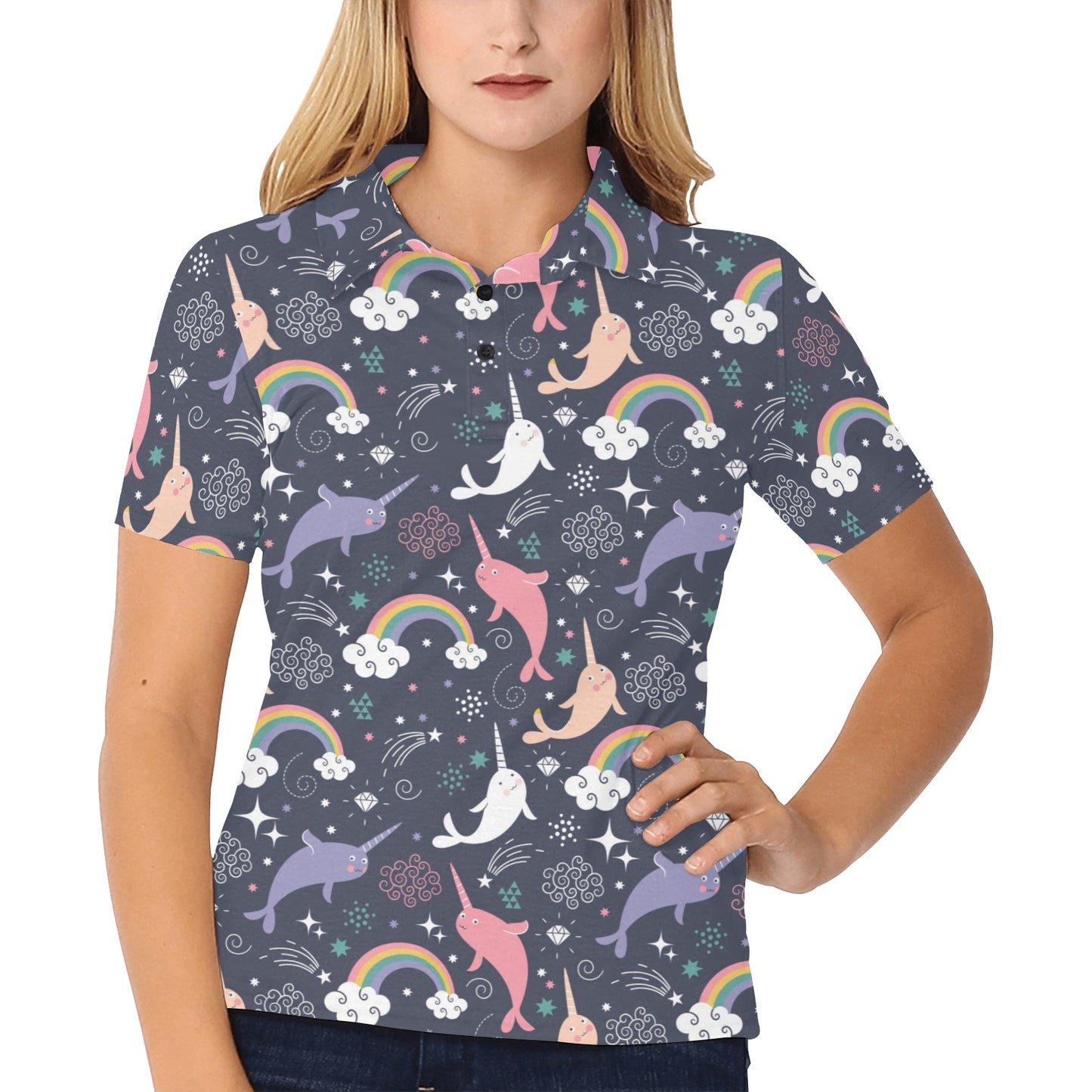 Narwhal Pattern Print Design 01 Women's Polo Shirt
