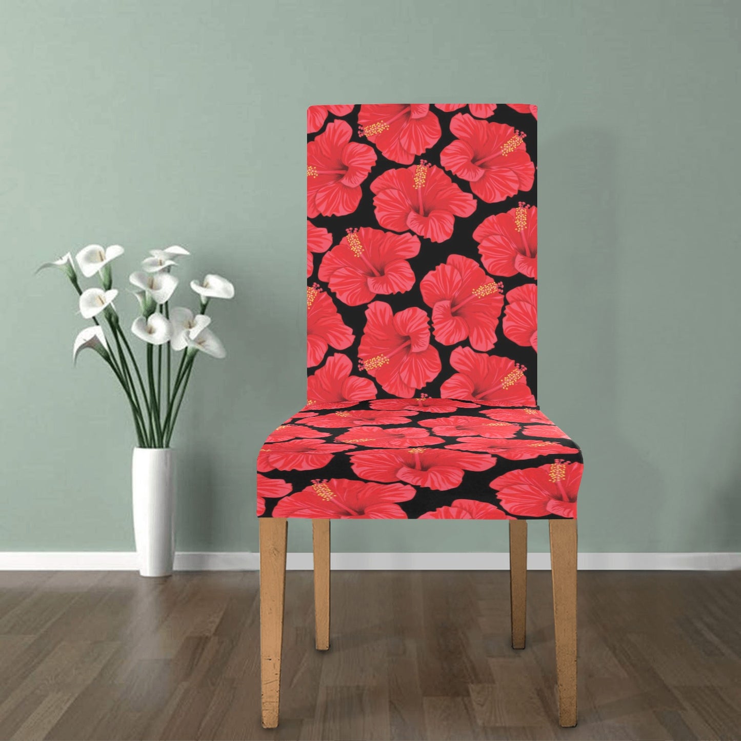 Hibiscus Red Pattern Print Design LKS306 Dining Chair Slipcover