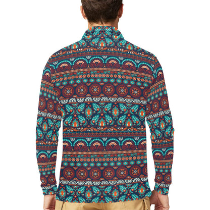 Suzani Print Design LKS302 Long Sleeve Polo Shirt For Men's