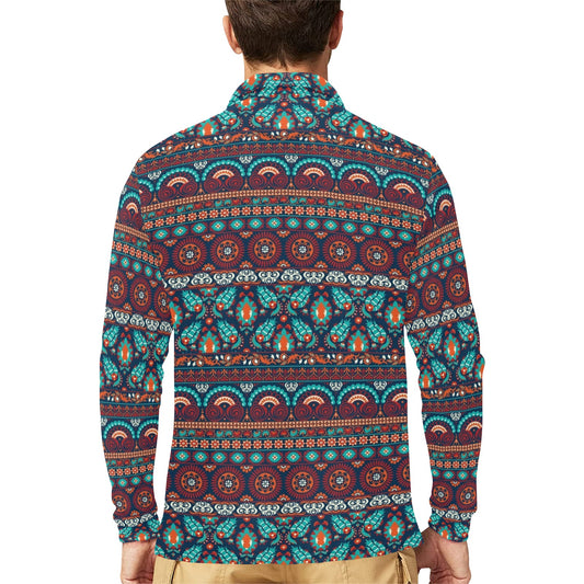 Suzani Print Design LKS302 Long Sleeve Polo Shirt For Men's