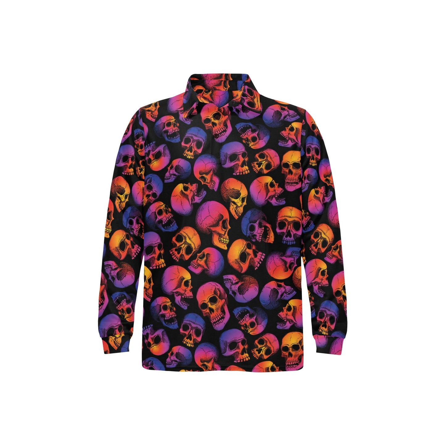 Skull Multicolor Print Design LKS3011 Long Sleeve Polo Shirt For Men's