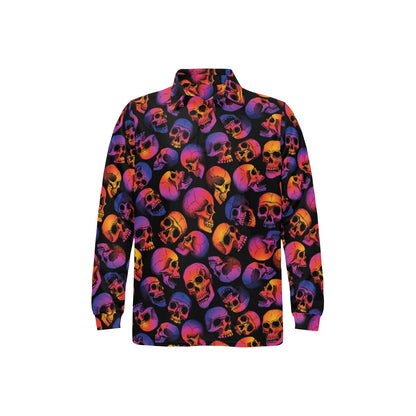 Skull Multicolor Print Design LKS3011 Long Sleeve Polo Shirt For Men's