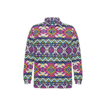 Aztec Pink Geometric Print Pattern Long Sleeve Polo Shirt For Men's