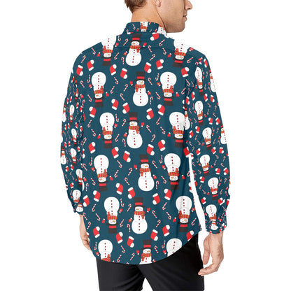 Snowman Print Design LKS301 Men's Long Sleeve Dress Shirt