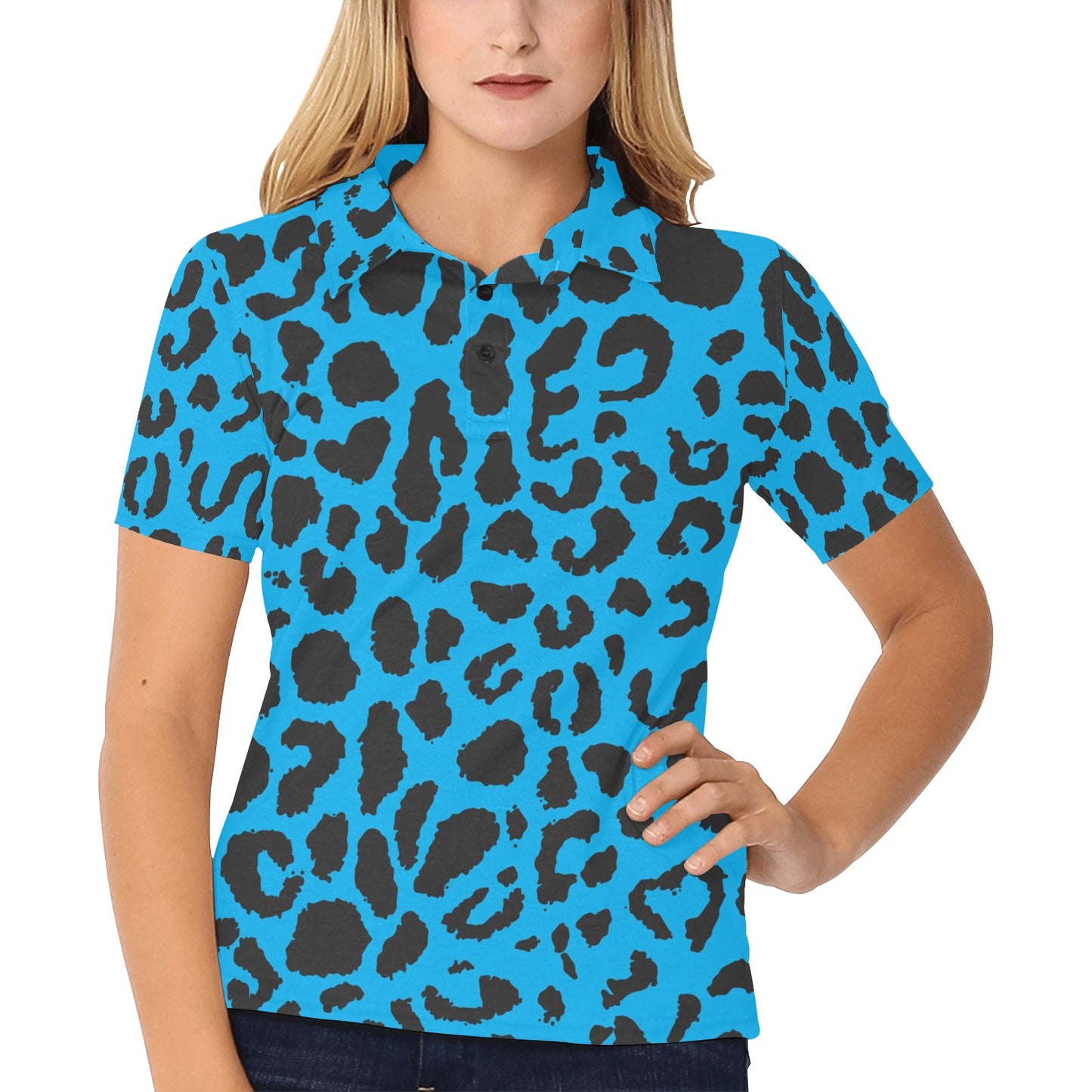 Cheetah Blue Print Pattern Women's Polo Shirt