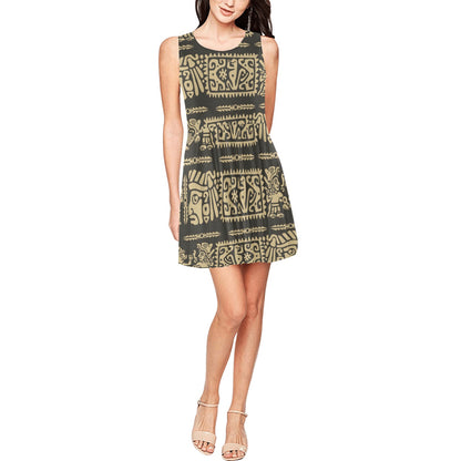 Mayan Pattern Print Design 02 Sleeveless Dress