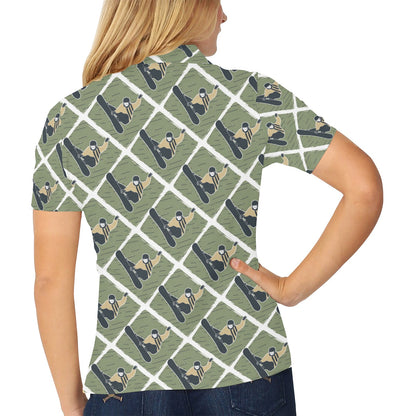 Snowboard Man Print Design LKS302 Women's Polo Shirt