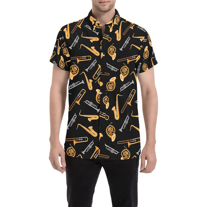 Saxophone Print Design LKS403 Men Short Sleeve Button Up Shirt