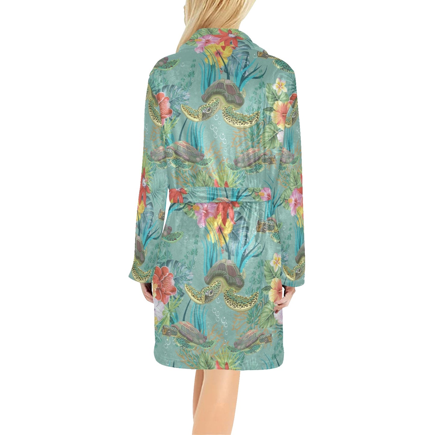 Sea Turtle Pattern Print Design T012 Women's Fleece Robe