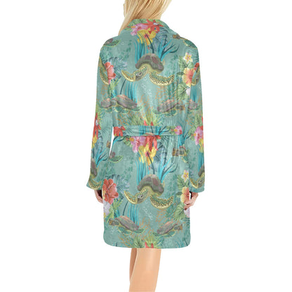 Sea Turtle Pattern Print Design T012 Women's Fleece Robe